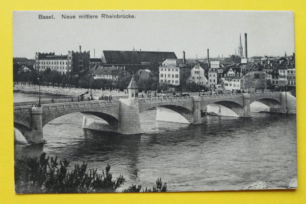 Ansichtskarte Basel / Neue mittlere Rheinbrücke / 1905-1920 / Ortsansicht – Fabrik